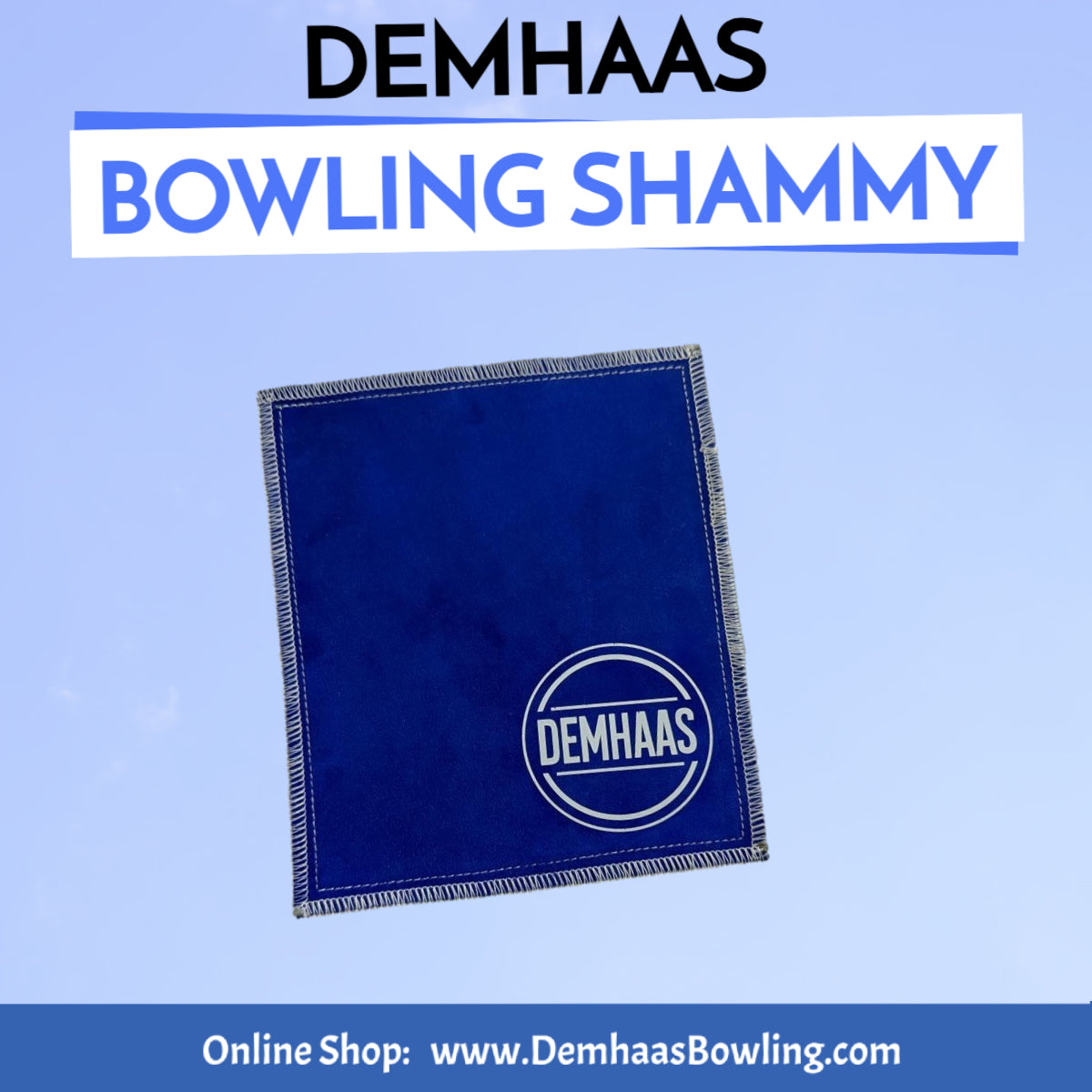DEMHAAS square bowling shammy, blue leather, custom ball cleaner