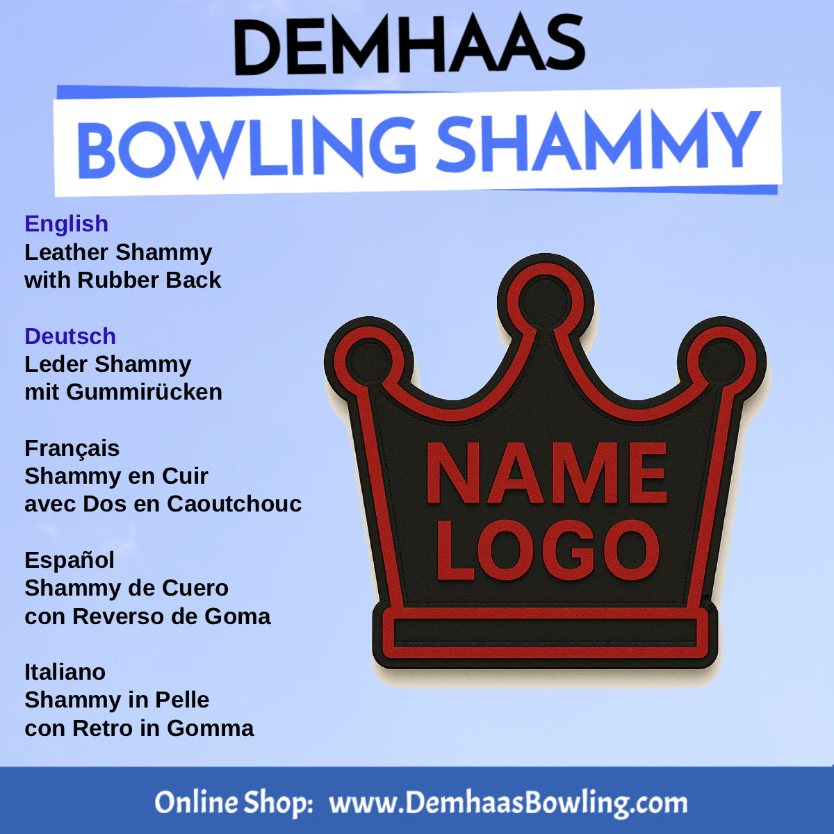 Personalized Rubber Back Leather Bowling Shammy – Shapes & Colors by DEMHAAS