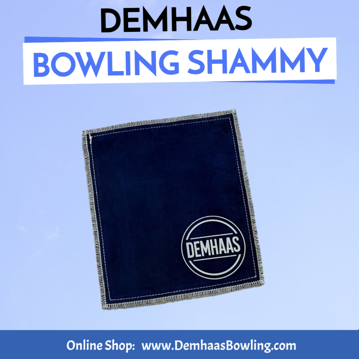 DEMHAAS square bowling shammy, dark blue leather, custom ball cleaner