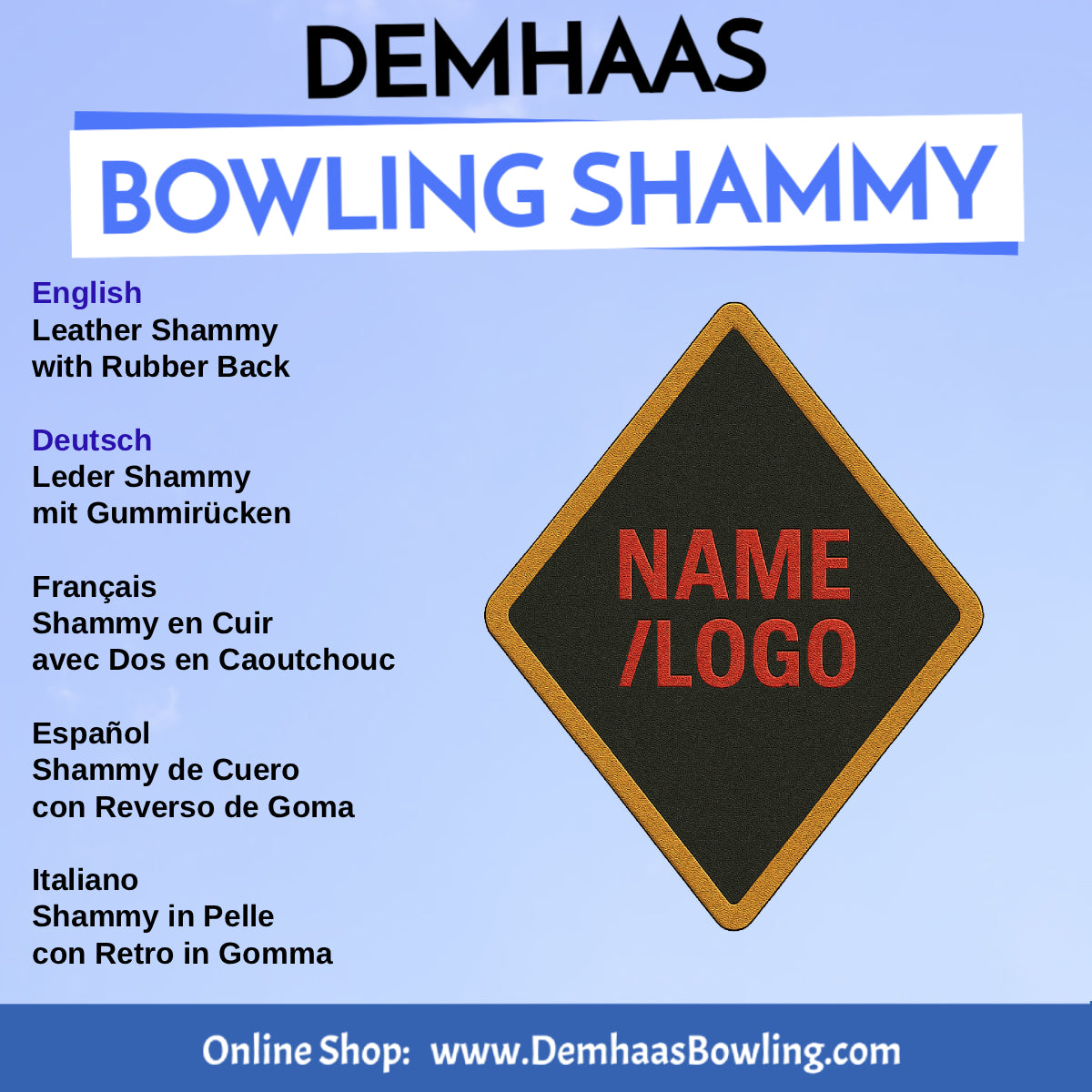 Personalized Rubber Back Leather Bowling Shammy – Shapes & Colors by DEMHAAS