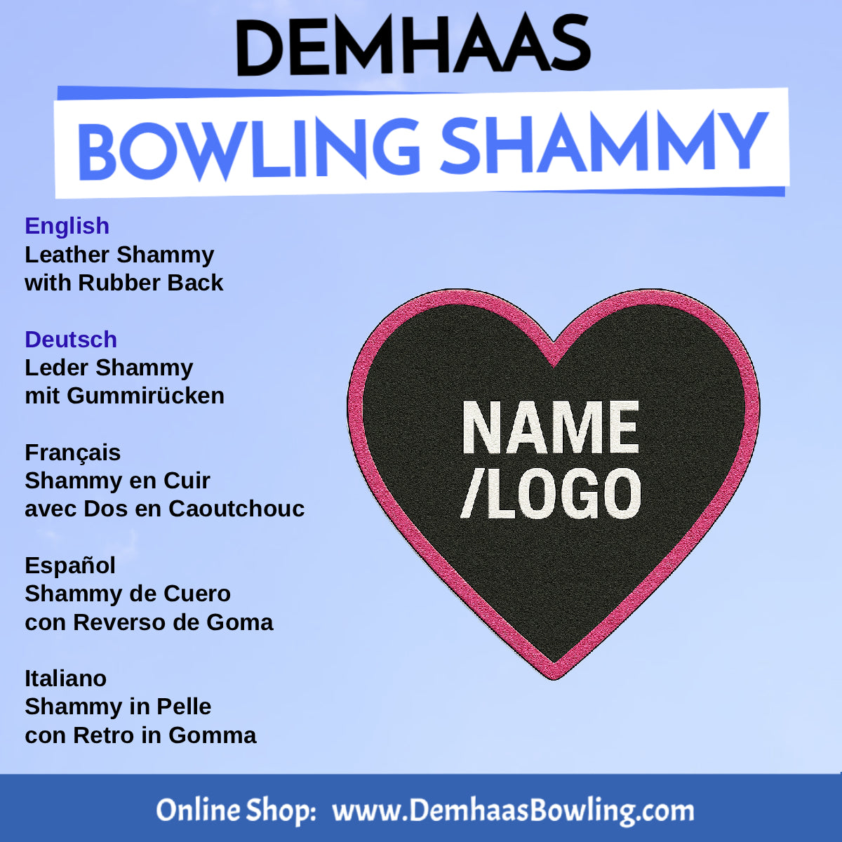 Personalized Rubber Back Leather Bowling Shammy – Shapes & Colors by DEMHAAS