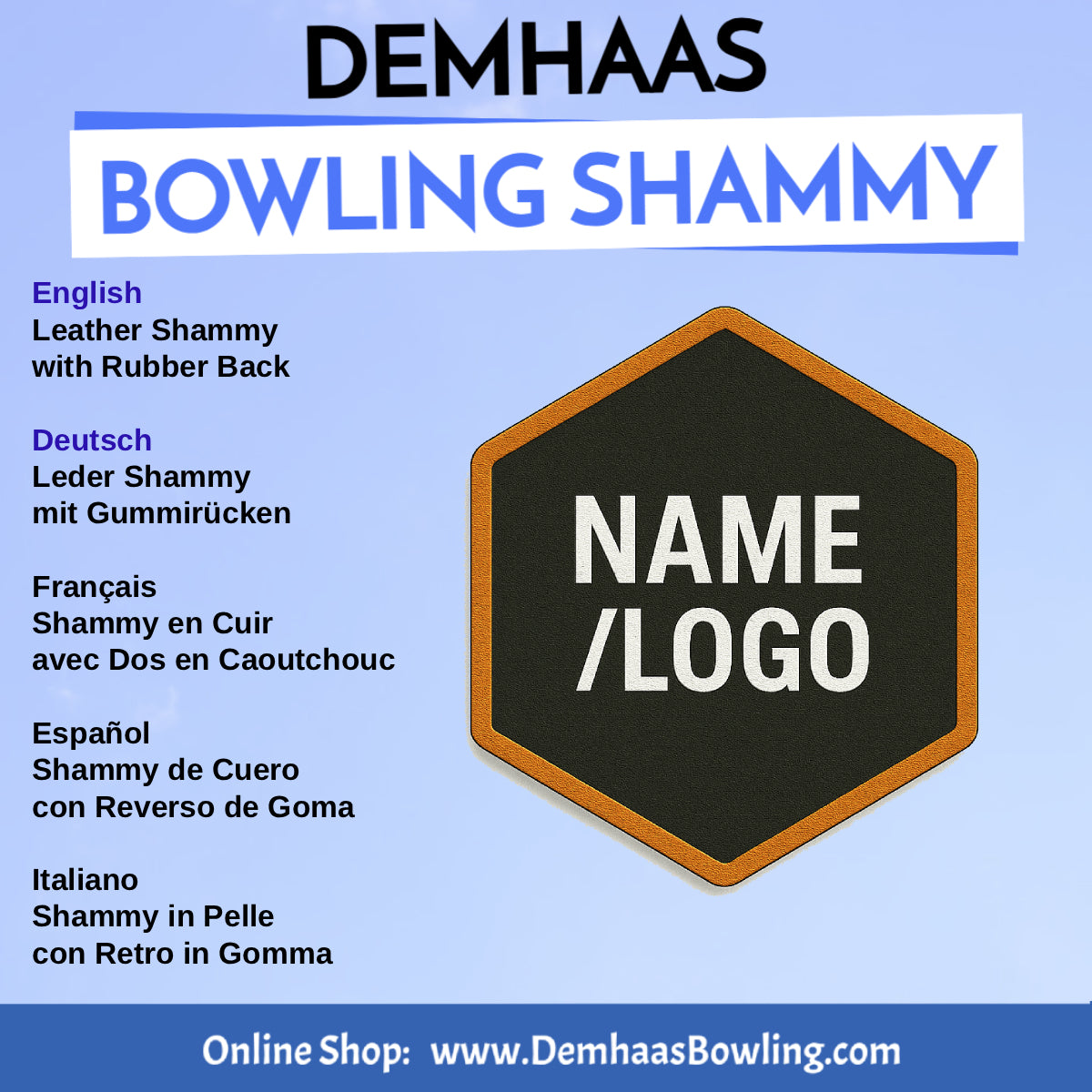 Personalized Rubber Back Leather Bowling Shammy – Shapes & Colors by DEMHAAS