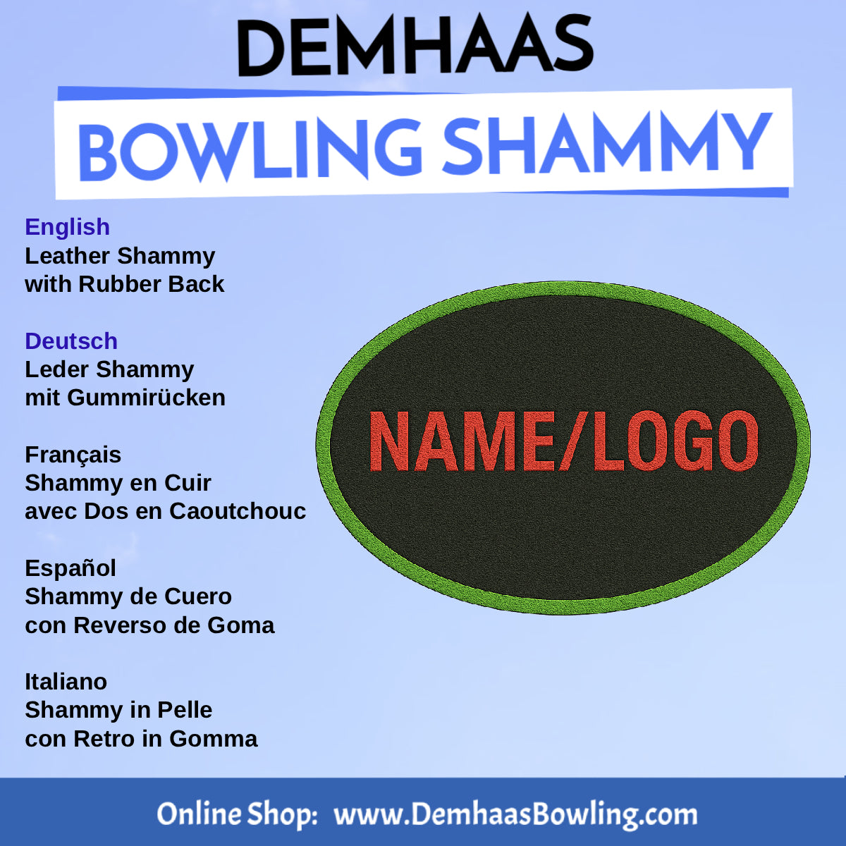 Personalized Rubber Back Leather Bowling Shammy – Shapes & Colors by DEMHAAS
