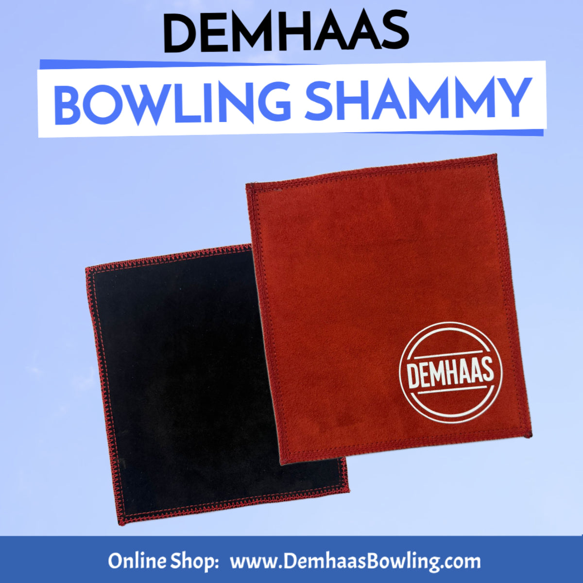 DEMHAAS red and black leather bowling shammy, square shaped, oil remover cloth