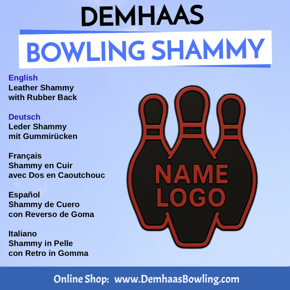 Personalized Rubber Back Leather Bowling Shammy – Shapes & Colors by DEMHAAS