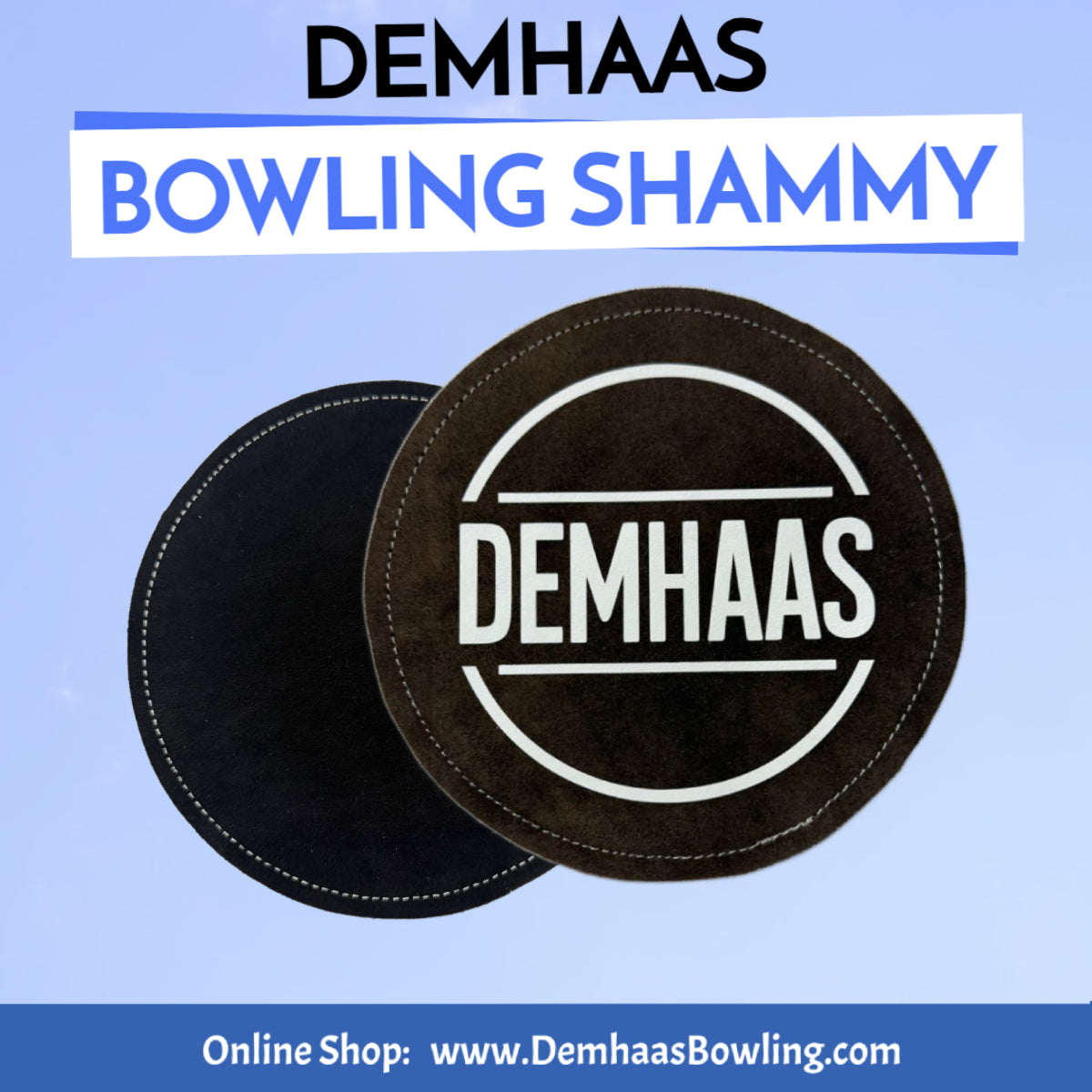 DEMHAAS circle bowling shammy, brown front with black backside, leather oil remover pad