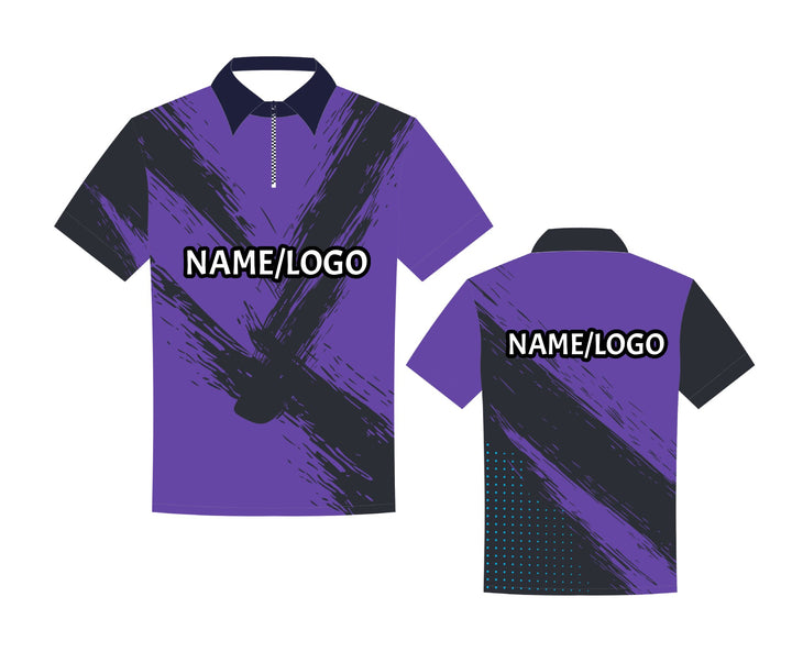 Purple DEMHAAS Design 3 bowling shirt – classic polo-zip style, custom name or team logo