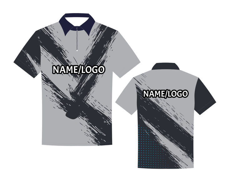 Gray custom bowling shirt Design 3 – DEMHAAS polo style with zipper, add your team name or logo
