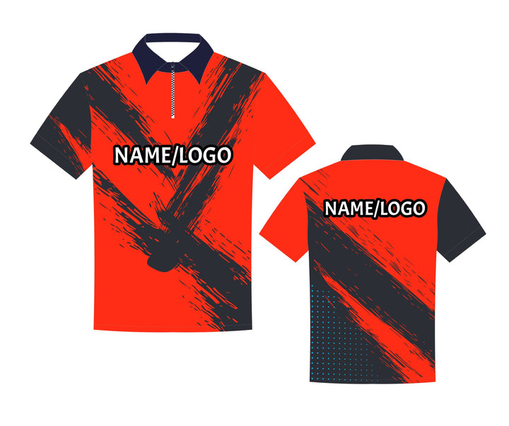 Red personalized bowling shirt Design 3 – DEMHAAS polo collar with zipper, custom logo print