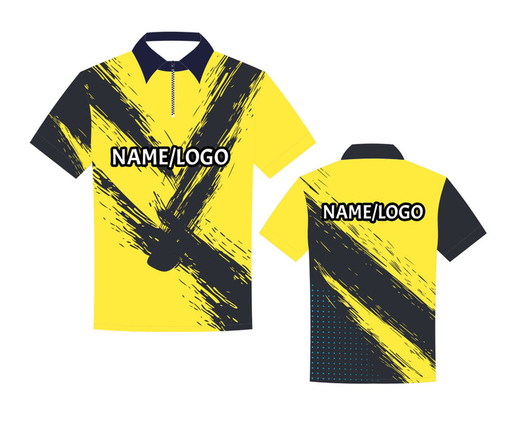 Yellow custom bowling jersey Design 3 by DEMHAAS – classic polo style with zipper, personalized for teams
