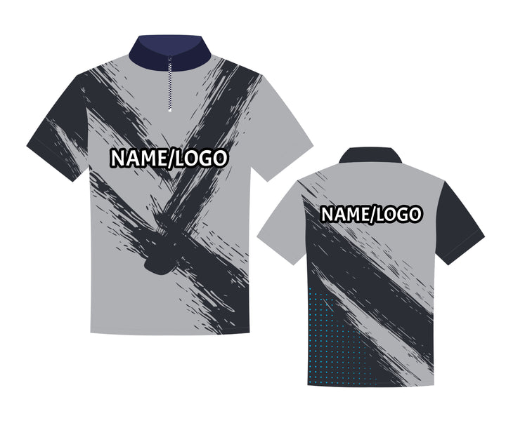 Gray custom bowling shirt Design 4 by DEMHAAS – sporty stand-up collar with zipper, add team logo