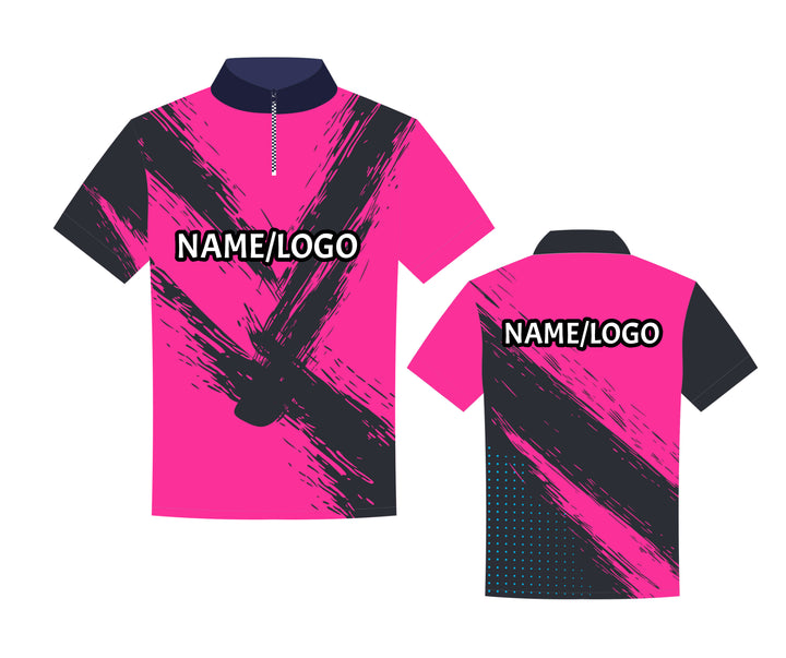 Pink custom bowling shirt Design 4 – DEMHAAS stand-collar style, personalized name or logo print