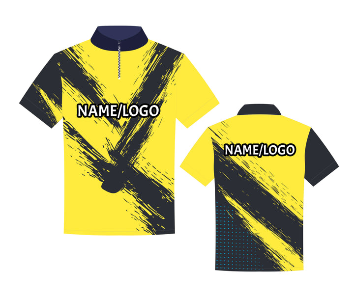 Yellow personalized bowling shirt Design 4 by DEMHAAS – sporty zip collar, custom name or logo