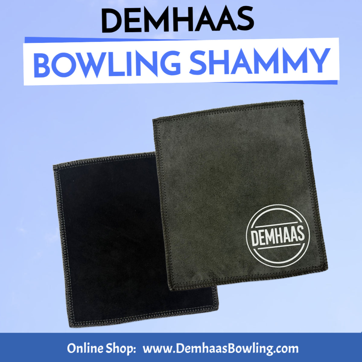 DEMHAAS gray and black square bowling shammy, premium leather ball cleaner