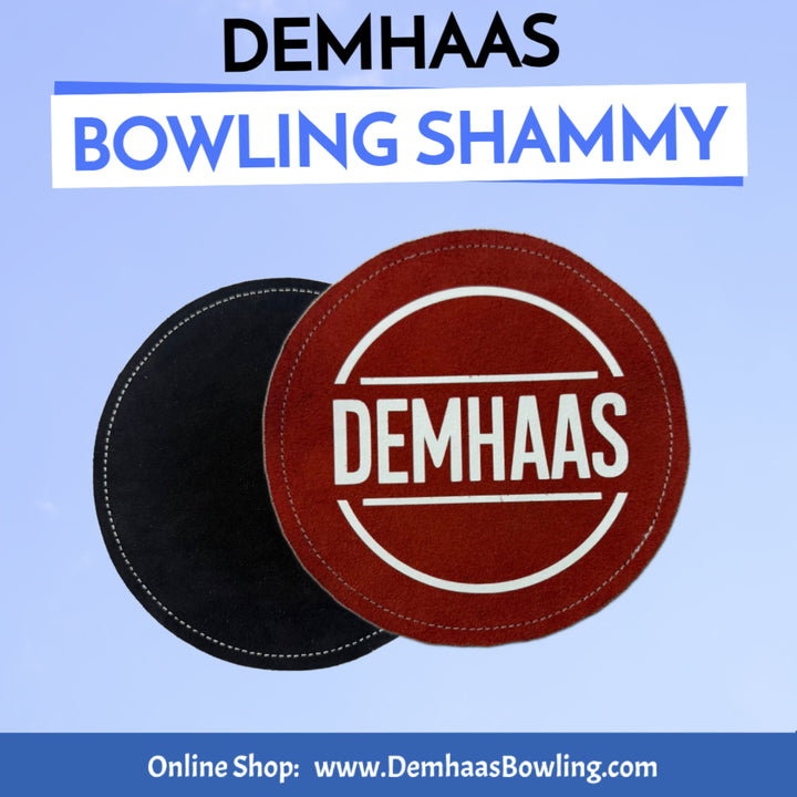 DEMHAAS red and black leather bowling shammy, circle shaped, custom oil remover pad